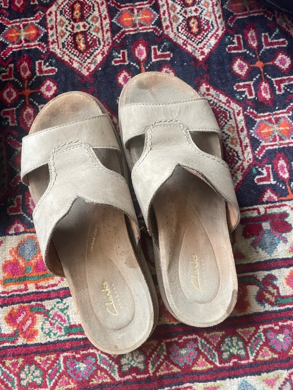 Clarks suede slides